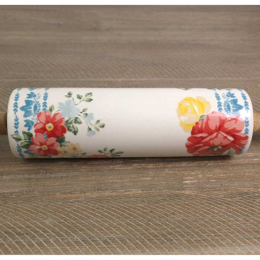 Retired Pioneer Woman Ceramic Rolling Pin Vintage Floral Pattern 2812DMT